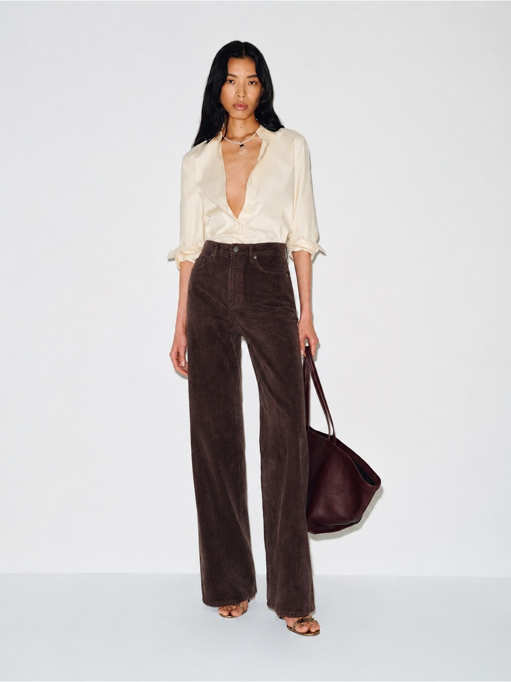 New! Reformation Cary High Rise Slouchy Wide Leg Corduroy Pants Brown Espresso🤎 - Picture 2 of 8